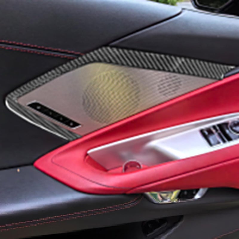 Edinstry 2pcs Soft Black Carbon Fiber Door Speaker Frame Trim Stickers for Corvette C8 2020-2024, Car au-dio Speaker Decoration, Interior Accessories - Image 5